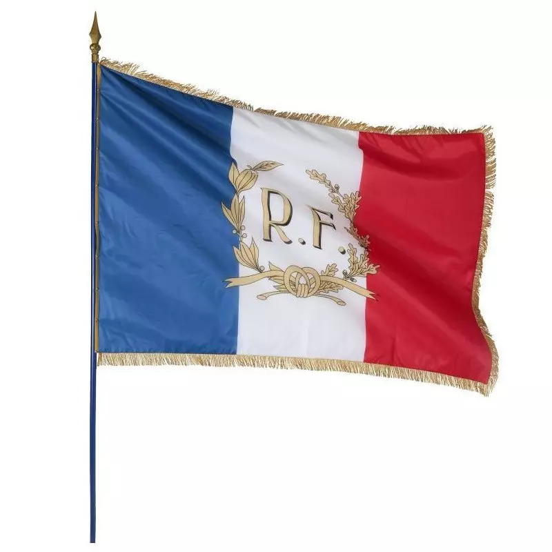 Le drapeau français de façade personnalisé + RF et Palmes dorés - Net Collectivités