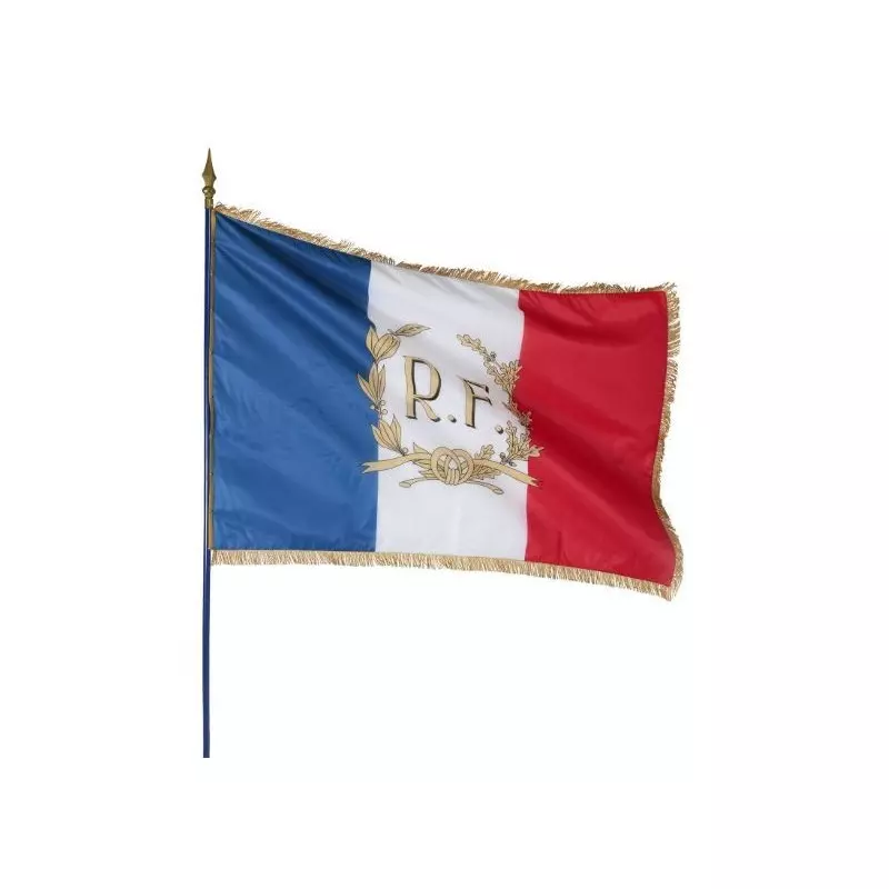 Le drapeau français de façade personnalisé + RF et Palmes dorés - Net Collectivités