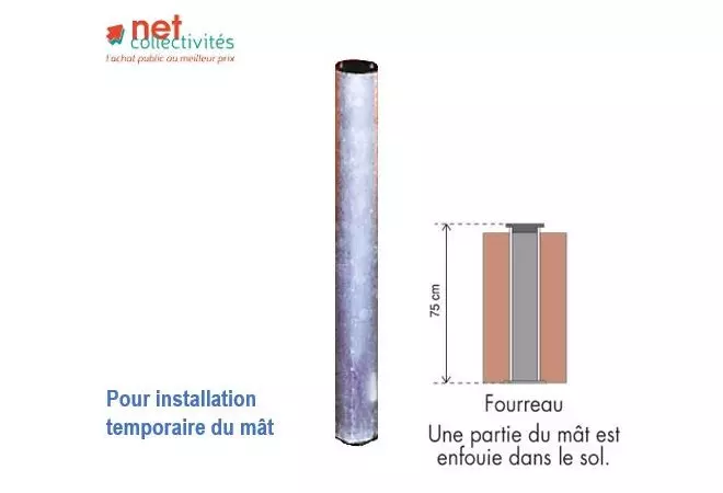 Embasement Fourreau à sceller au sol - fixation au sol pour mât en aluminium Ø 60 mm ou Ø 100 mm