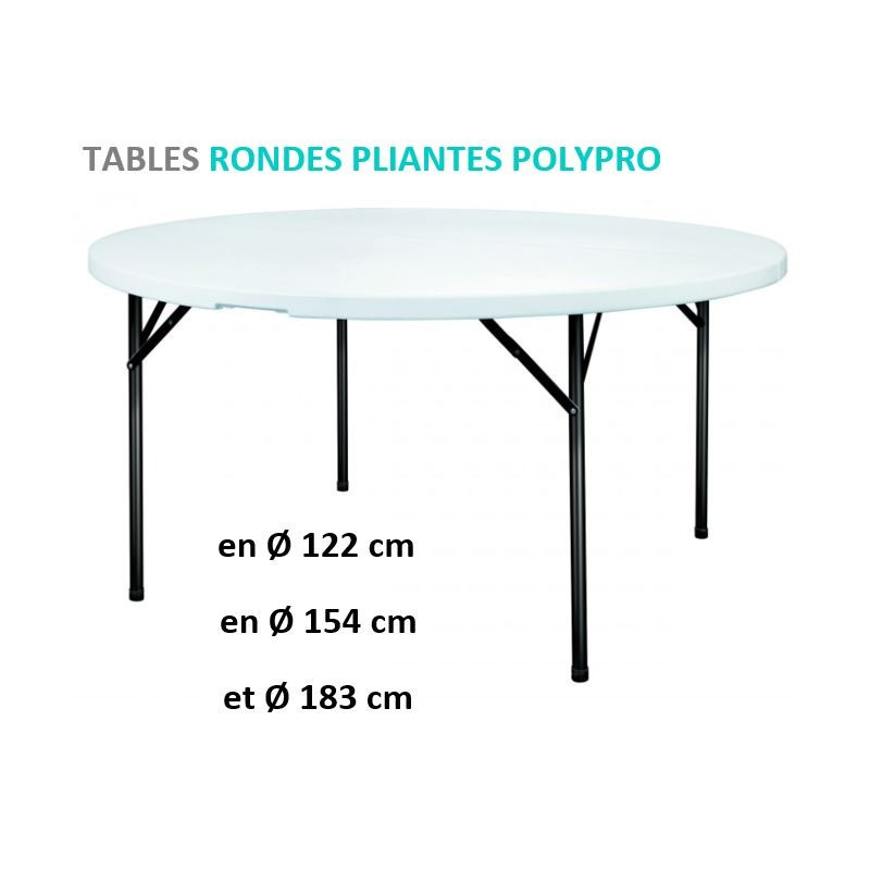 Table pliante ronde Ø150 cm PEHD blanc et acier noir