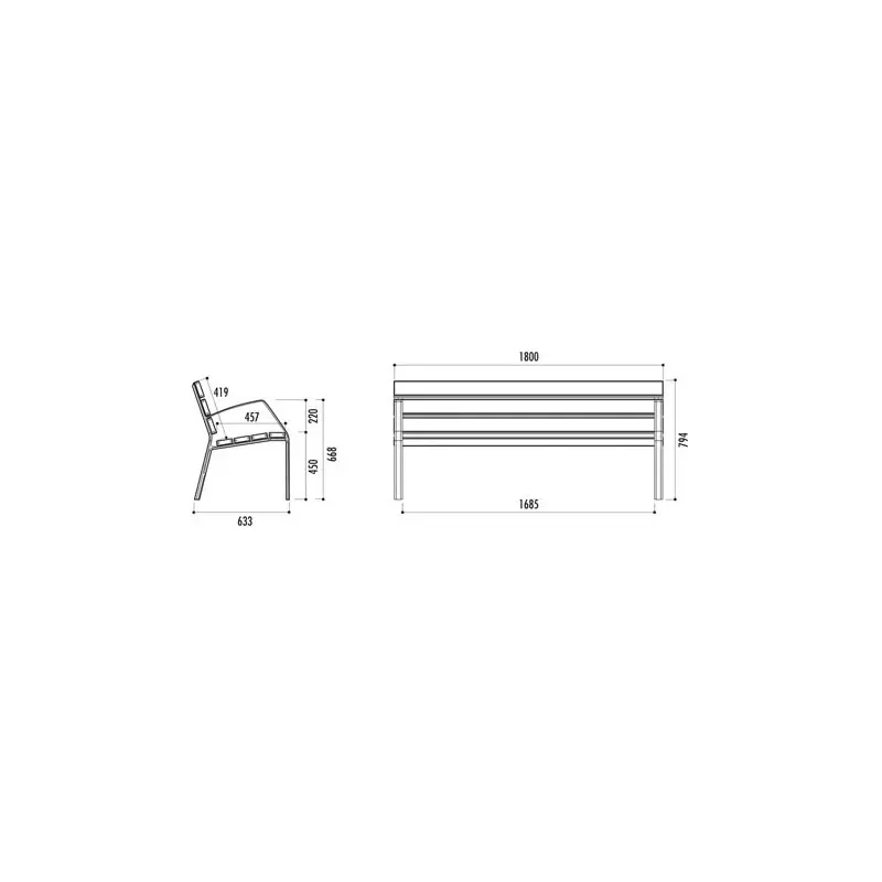 Dimensions du banc en aluminium