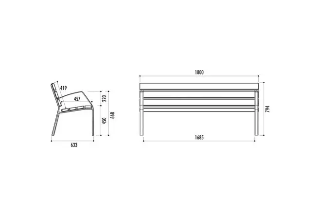 Dimensions du banc en aluminium