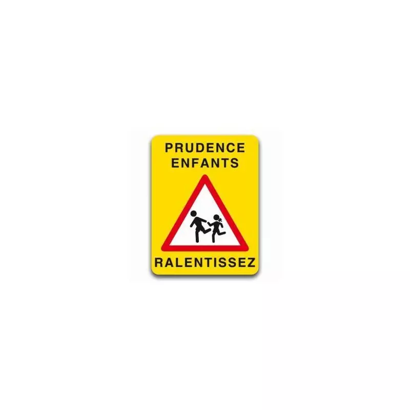 Panneau jaune signalisation prudence enfants, ralentissez