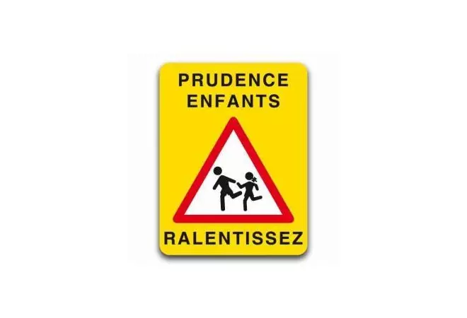 Panneau jaune signalisation prudence enfants, ralentissez