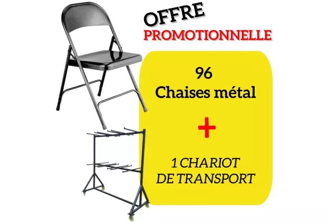 Lot chaises métal pliantes EUROP avec chariot