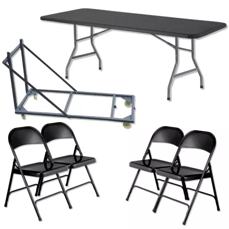 PROMOTION sur 120 chaises pliantes et 20 tables polypro avec 1 CHARIOT OFFERT