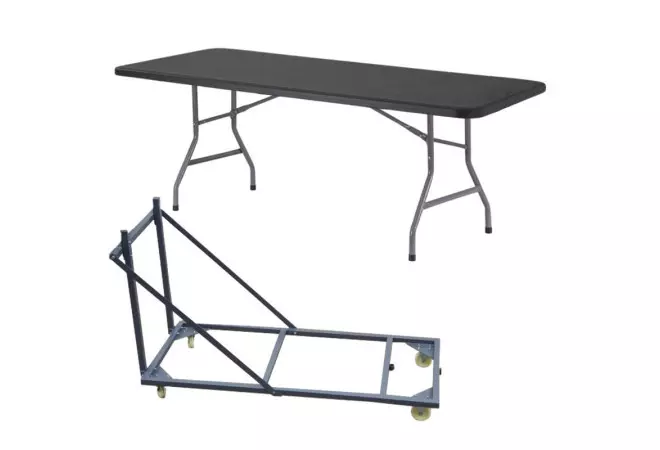 Lot de 10 tables polypro pliante + 1 chariot