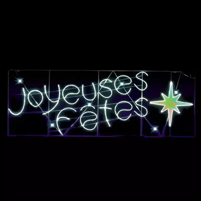 Décoration de rue transversal lumineux texte Joyeuses Fêtes éclat