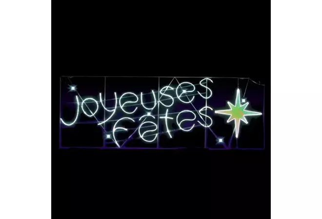 Décoration de rue transversal lumineux texte Joyeuses Fêtes éclat