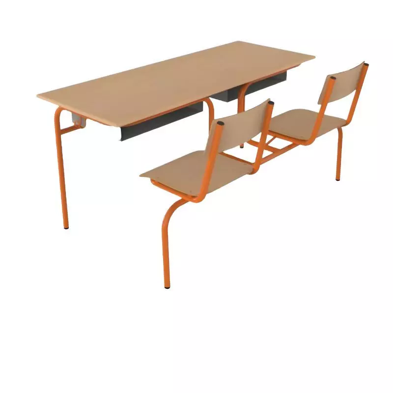 Table scolaire biplace avec chaises attenantes