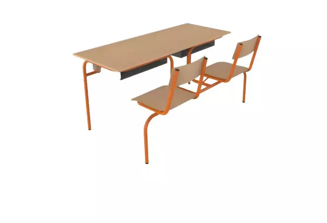 Table scolaire biplace avec chaises attenantes