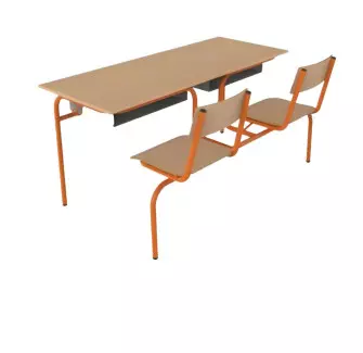 Table scolaire biplace avec chaises attenantes