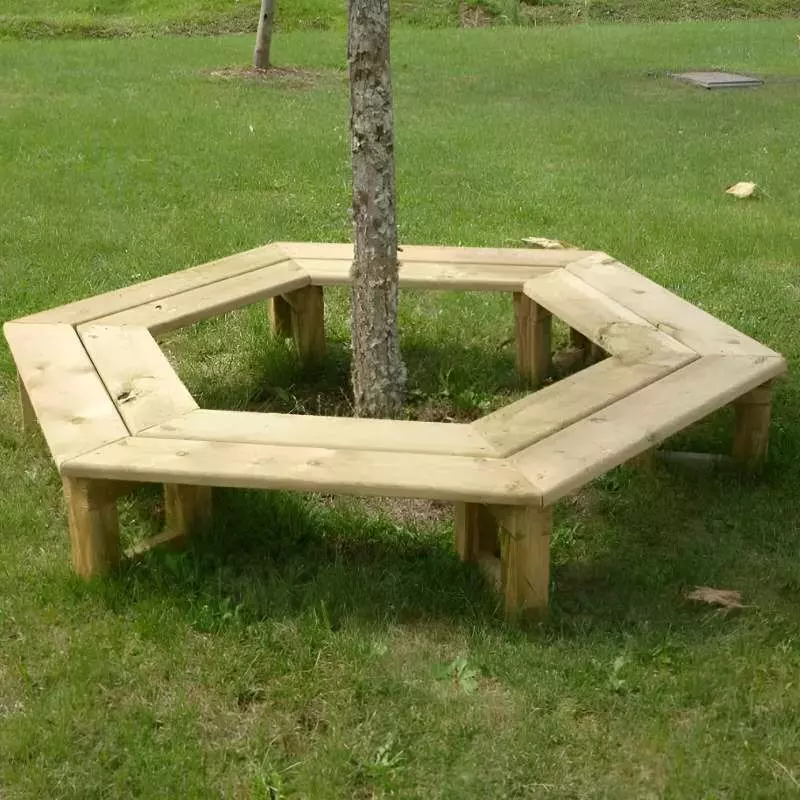 Banc en bois pour enfants contour et protection d'arbres