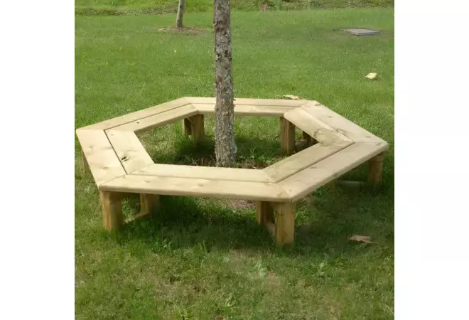 Banc en bois pour enfants contour et protection d'arbres