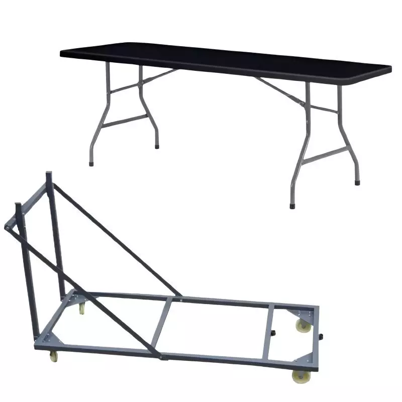 Lot de 10 tables pliantes noires + 1 chariot