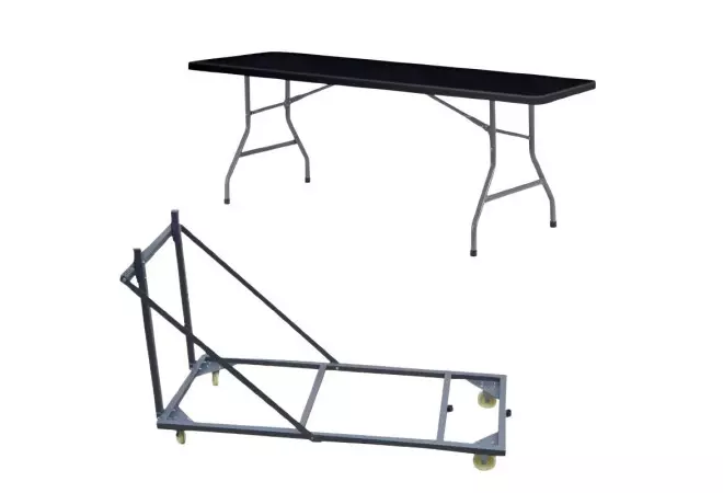 Lot de 10 tables pliantes noires + 1 chariot