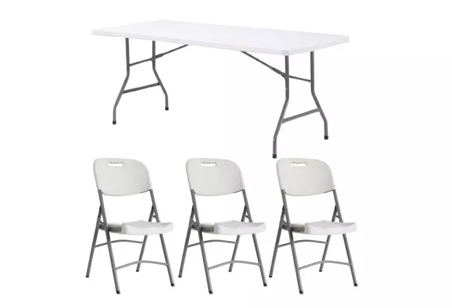 Lot de 10 tables pliantes 183 cm + 60 chaises polypropylène