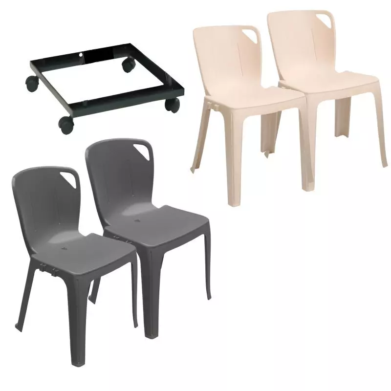 Lot chaises empilables M4 Elena + chariot chaise