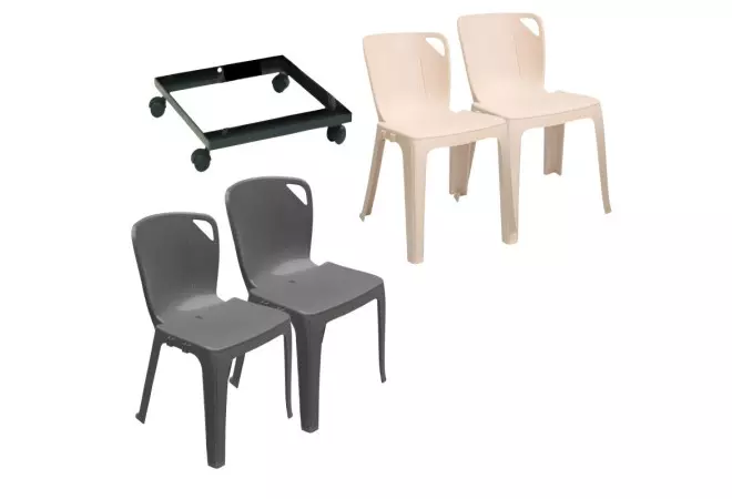 Lot chaises empilables M4 Elena + chariot chaise