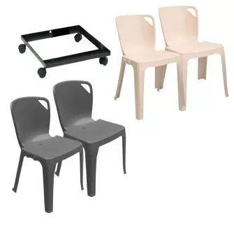 Lot chaises empilables M4 Elena + chariot chaise