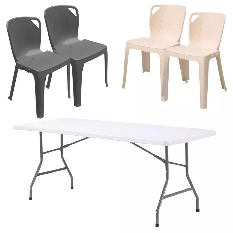 Lot 10 tables polypro + 60 chaises empilable Elena