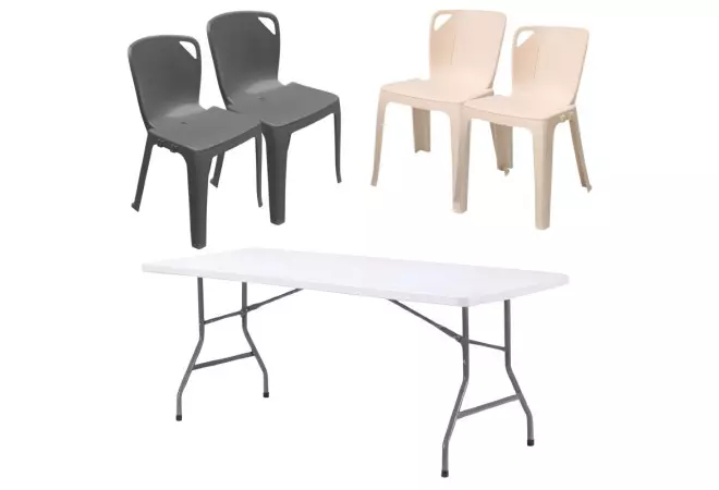 Lot 10 tables polypro + 60 chaises empilable Elena