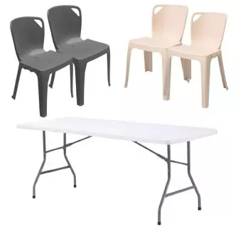 Lot 10 tables polypro + 60 chaises empilable Elena